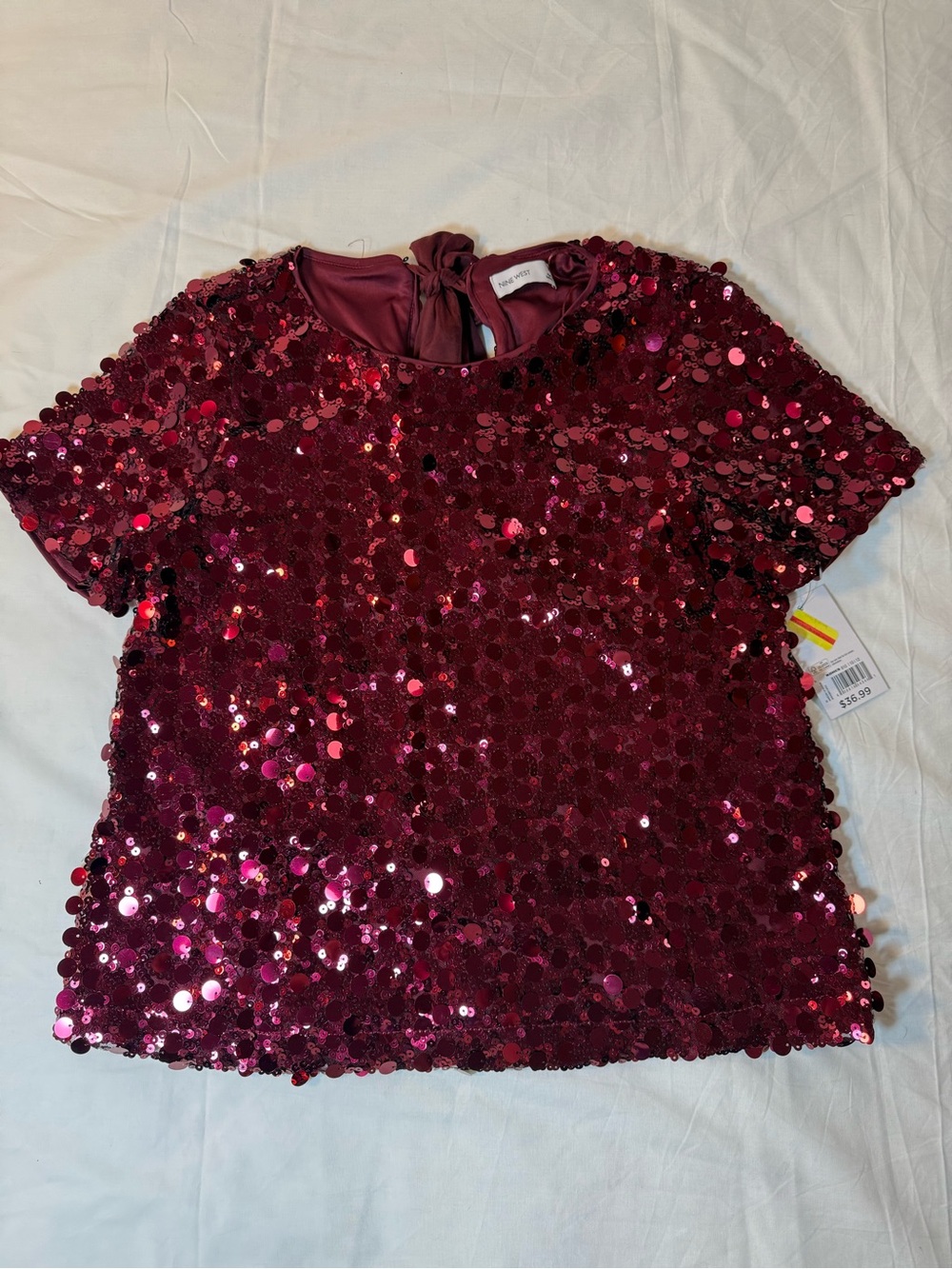 Nine West Red Sequined Short-Sleeve Top Size XS NWT